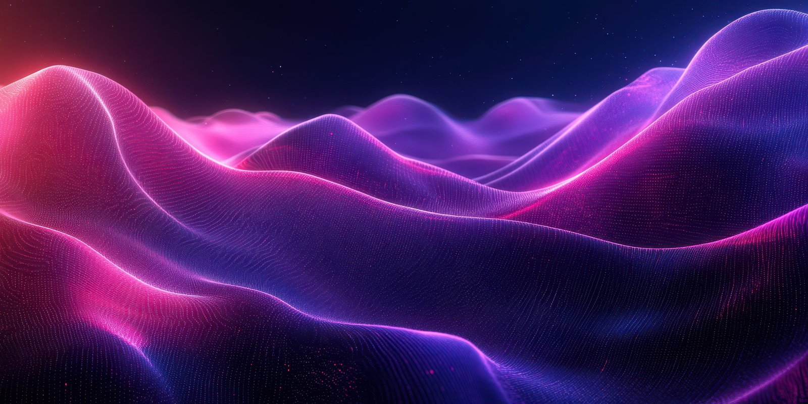 Vibrant abstract waves flowing through a dark space with glowing pink and purple hues during a digital art creation
